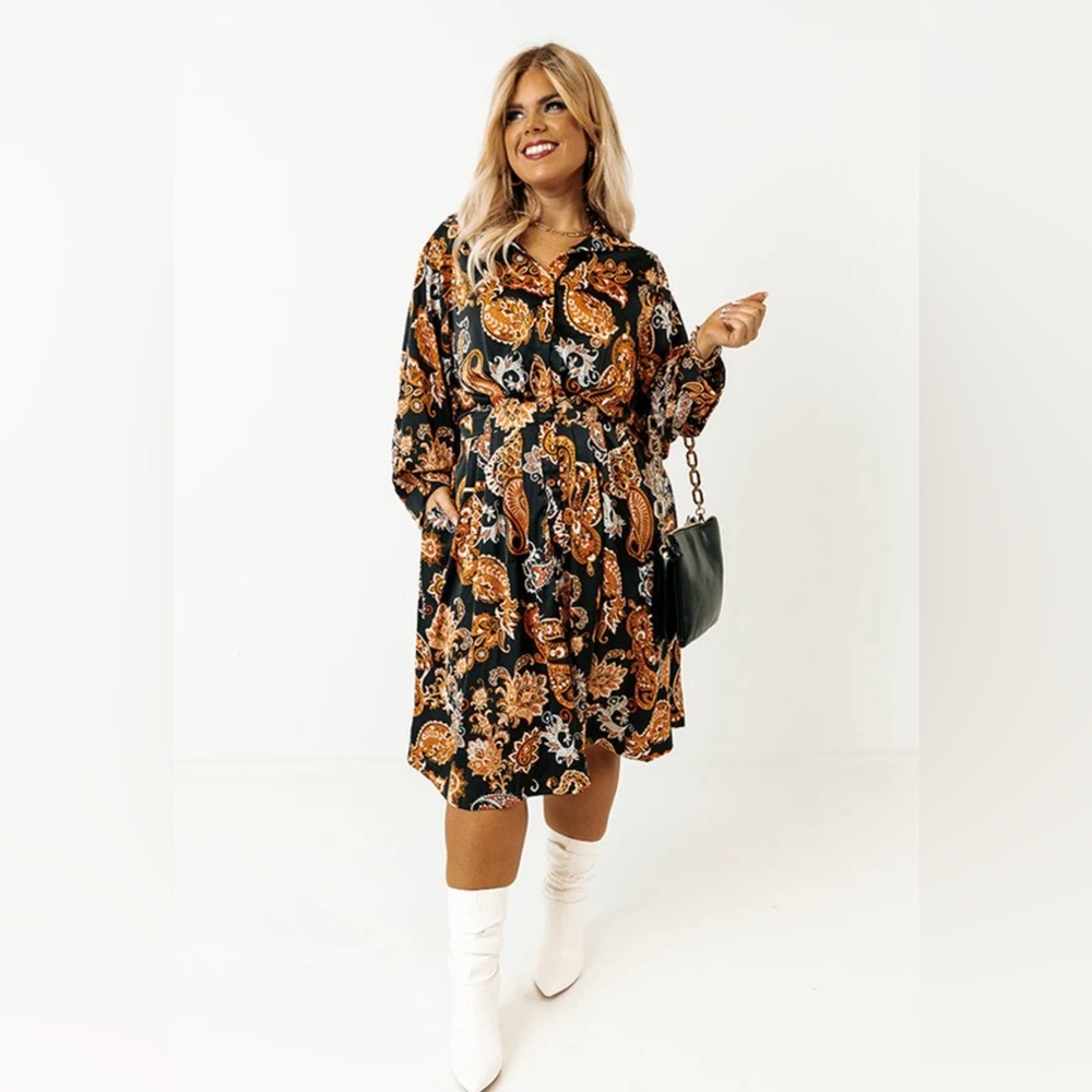 Meritt Midi Orange & Black Paisley Print